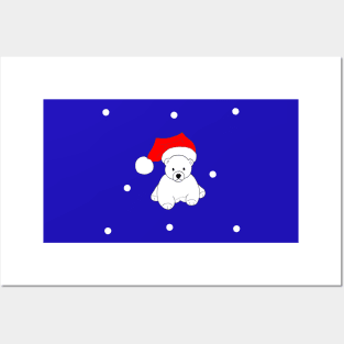 Cute Christmas Baby Polar Bear Snowflakes elf hat Posters and Art